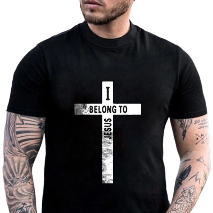 Men's Loose Print Cross Pattern T-shirt