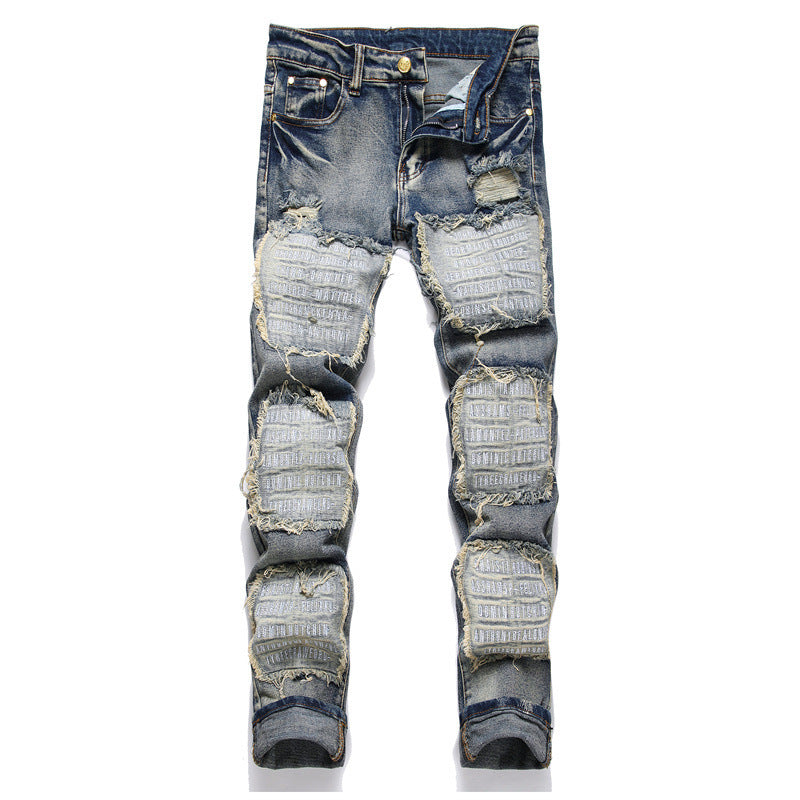 Jeans Patch Retro Blue Slim Fit Men