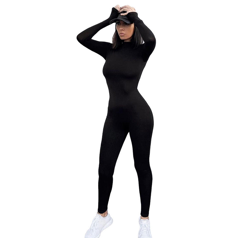 Women's Long Sleeve Slim Fit Skinny High Waist Hip Lift Sports Jumpsuit